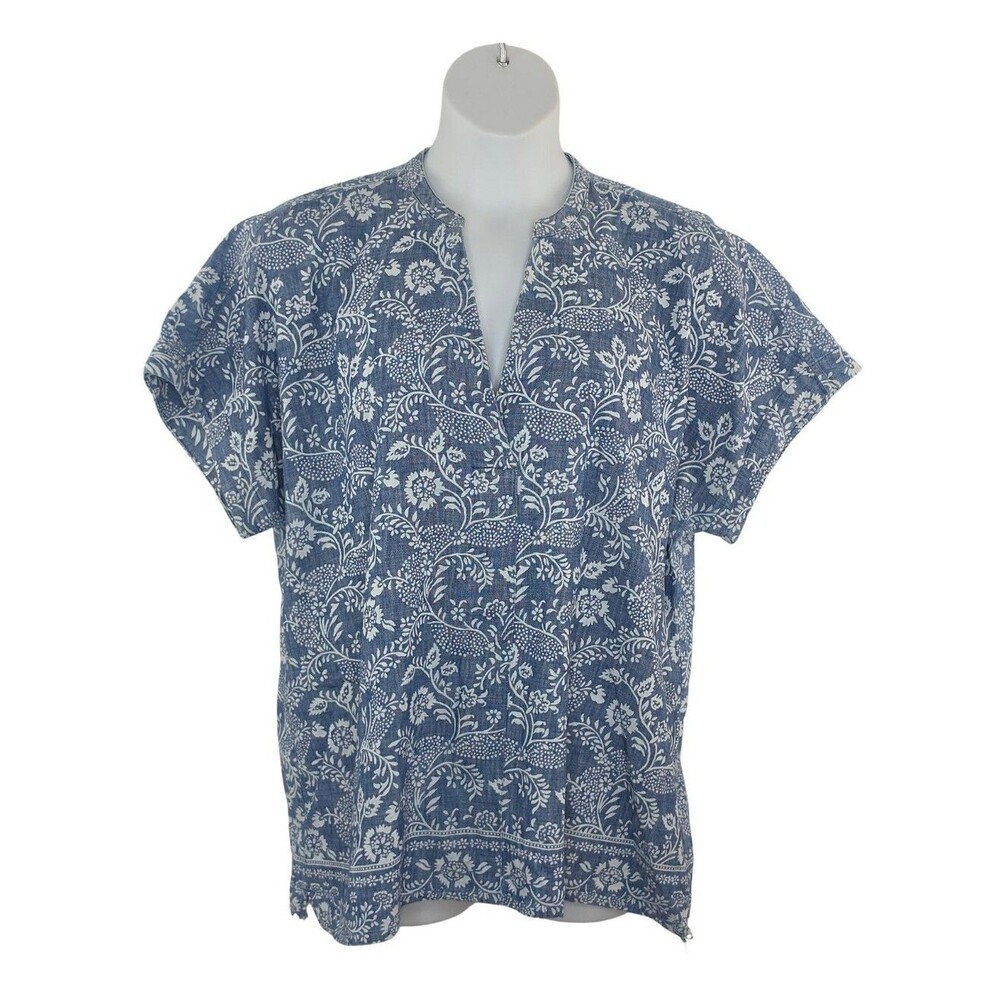 Lands' End Chambray Cotton Top Batik Style Print Floral Paisley 2483-
